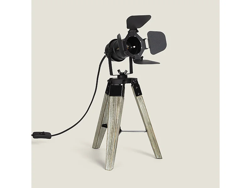 Lampe à Poser Métal et Bois Cinema Kurangna XS Noir