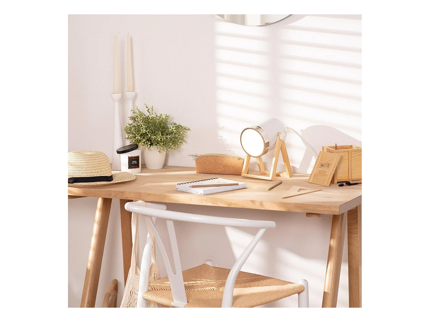 TechBrey Lámpara de Mesa de Metal y Madera Galicy