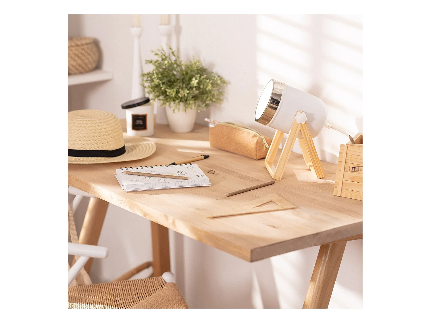 TechBrey Lámpara de Mesa de Metal y Madera Galicy