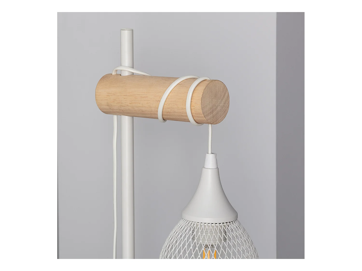 Lámpara de Mesa de Metal y Madera Monah Blanco