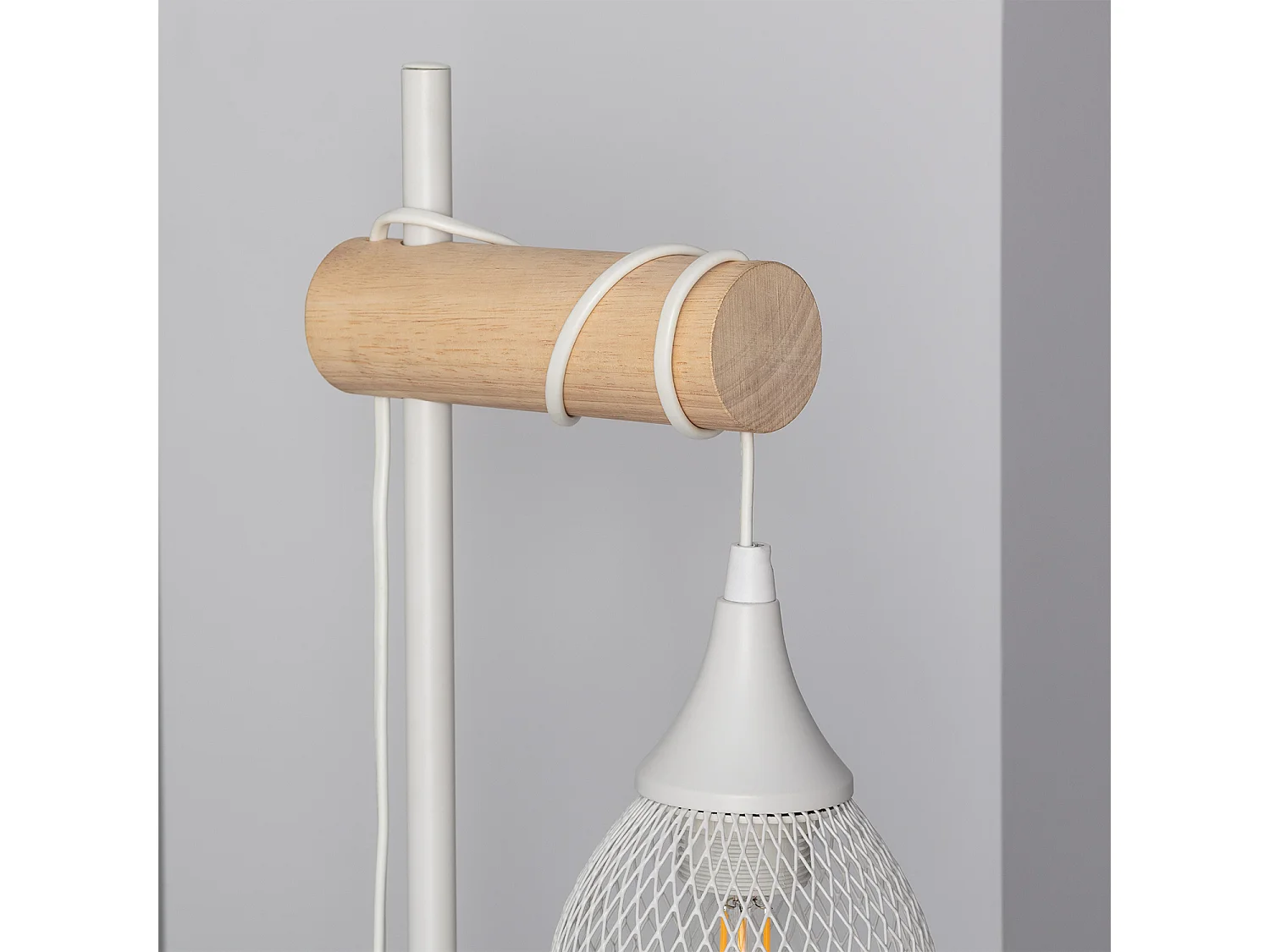 Lampada da Tavolo Metallo e Legno Monah Bianco