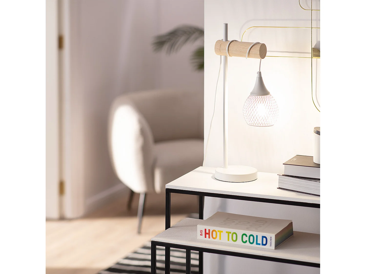 Lampada da Tavolo Metallo e Legno Monah Bianco