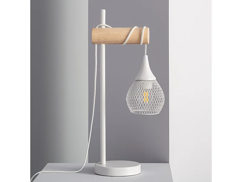 Lampe à Poser Métal et Bois Monah Blanc