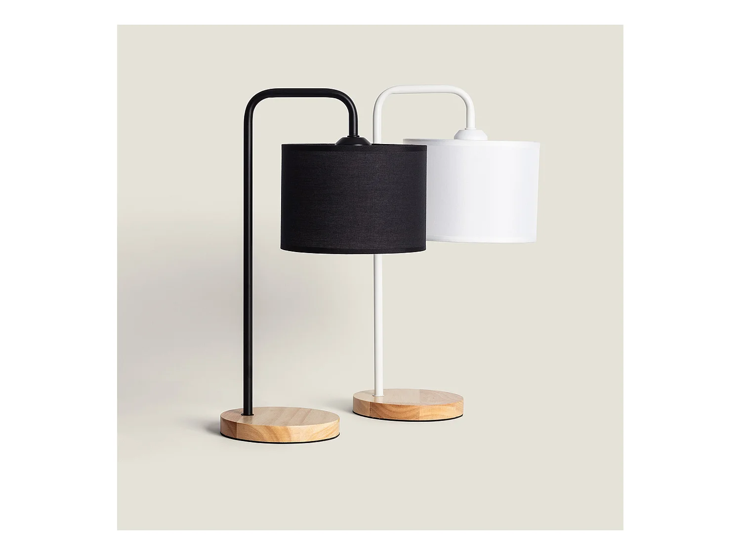 Lampe à Poser Bois et Tissu Diyara Blanc