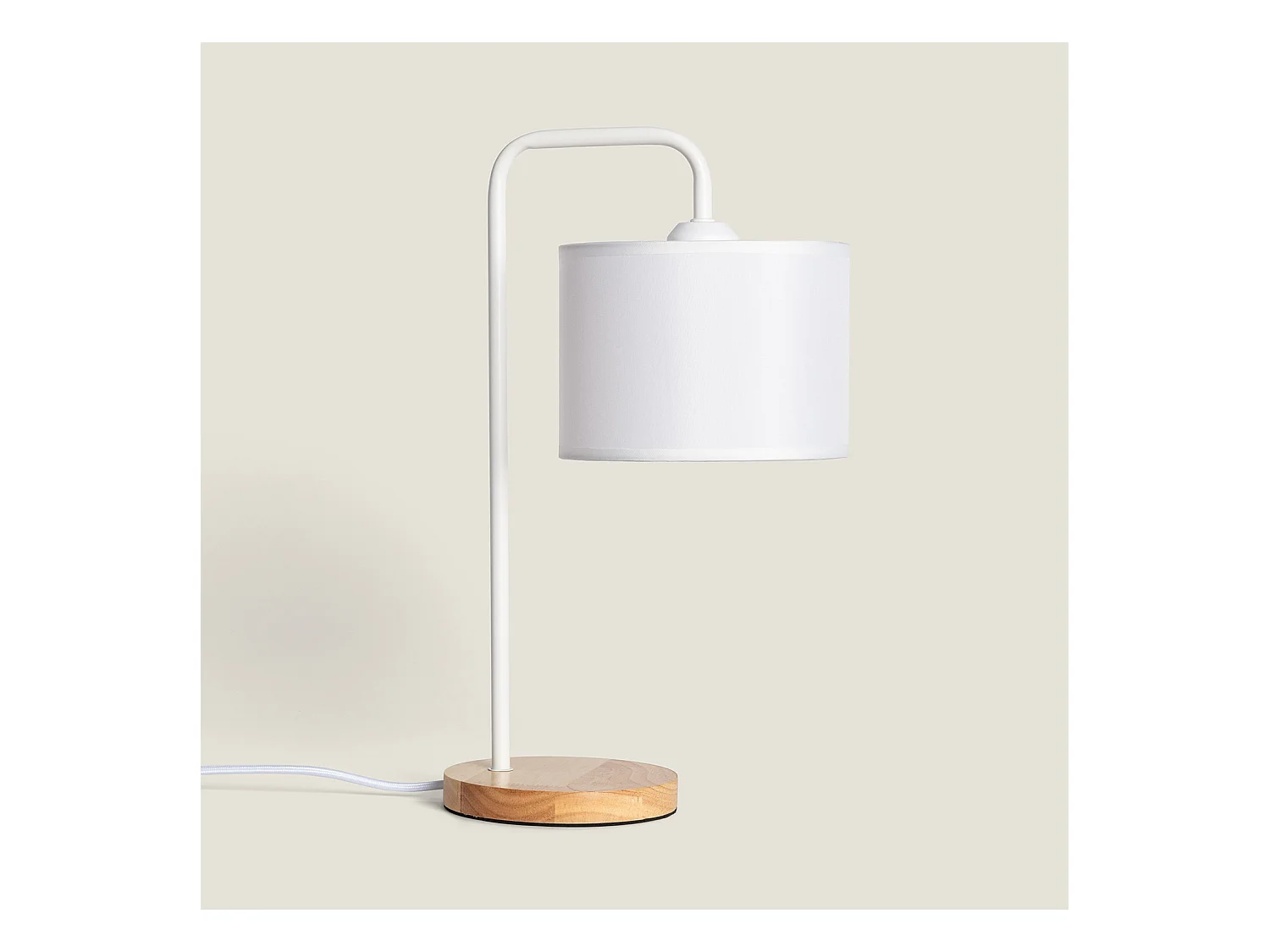 Lampe à Poser Bois et Tissu Diyara Blanc