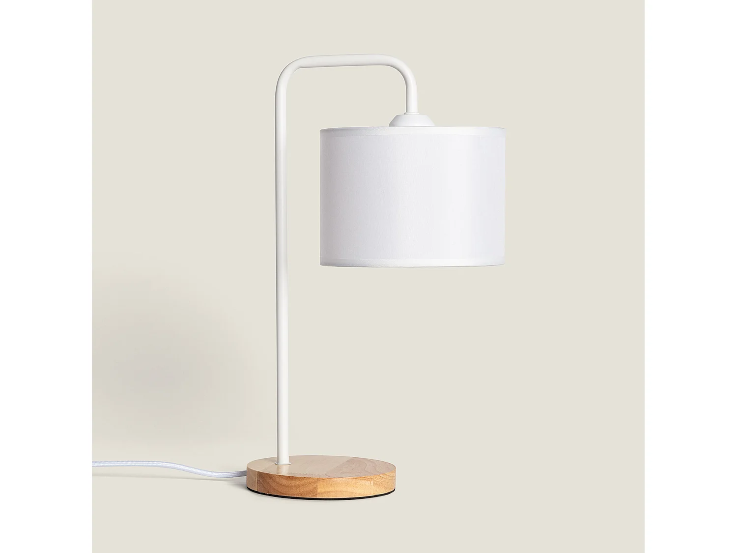 Lampe à Poser Bois et Tissu Diyara Blanc