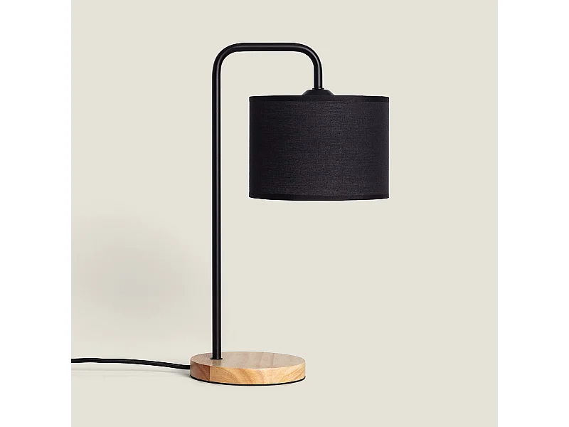 Lampe à Poser Bois et Tissu Diyara Blanc