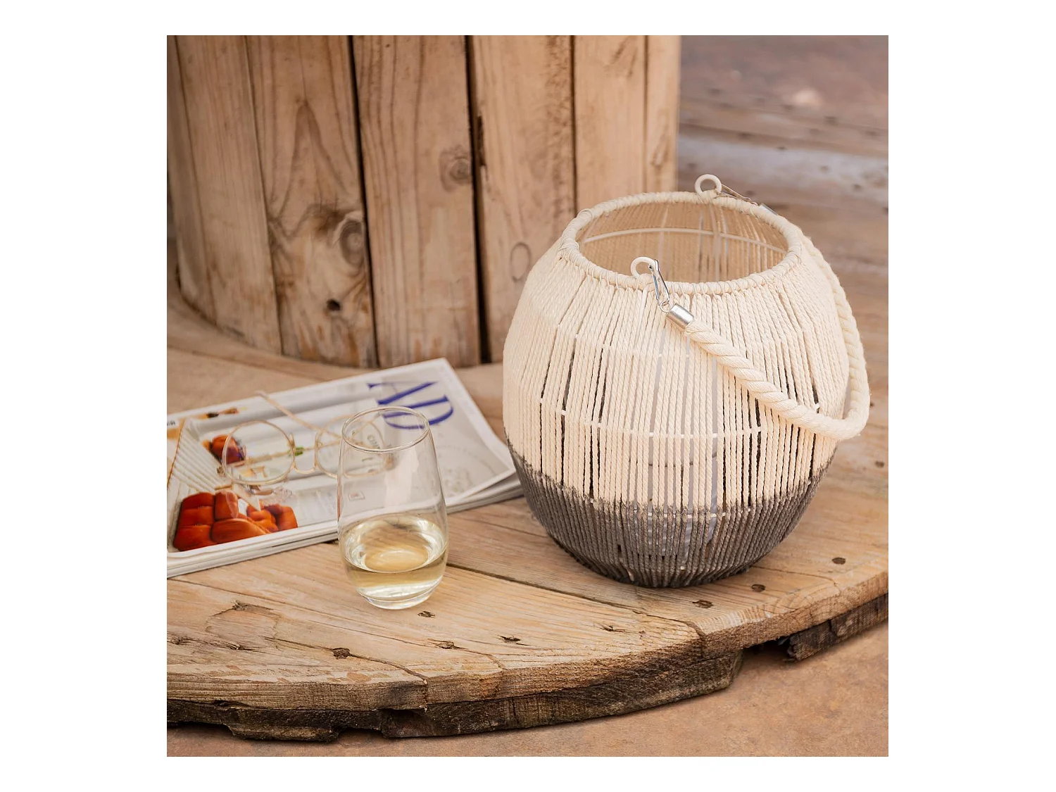 Lampada da Tavolo LED Portatile in Corda Naturale Mero Bianco Rotto