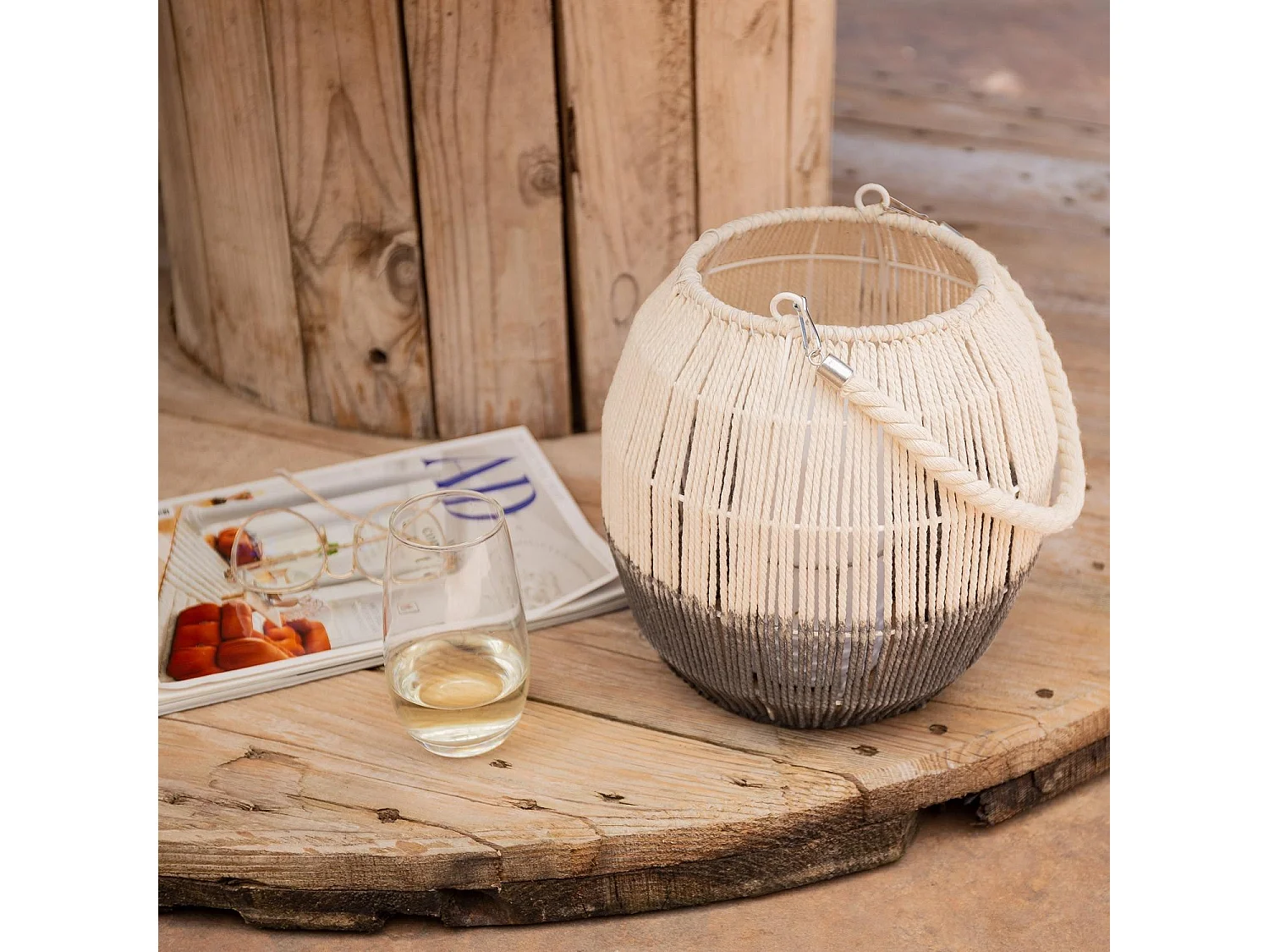 Lampada da Tavolo LED Portatile in Corda Naturale Mero Bianco Rotto