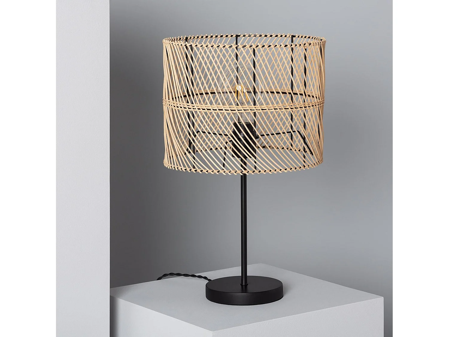 Lampe à Poser Rotin et Tissu Carrere Naturel