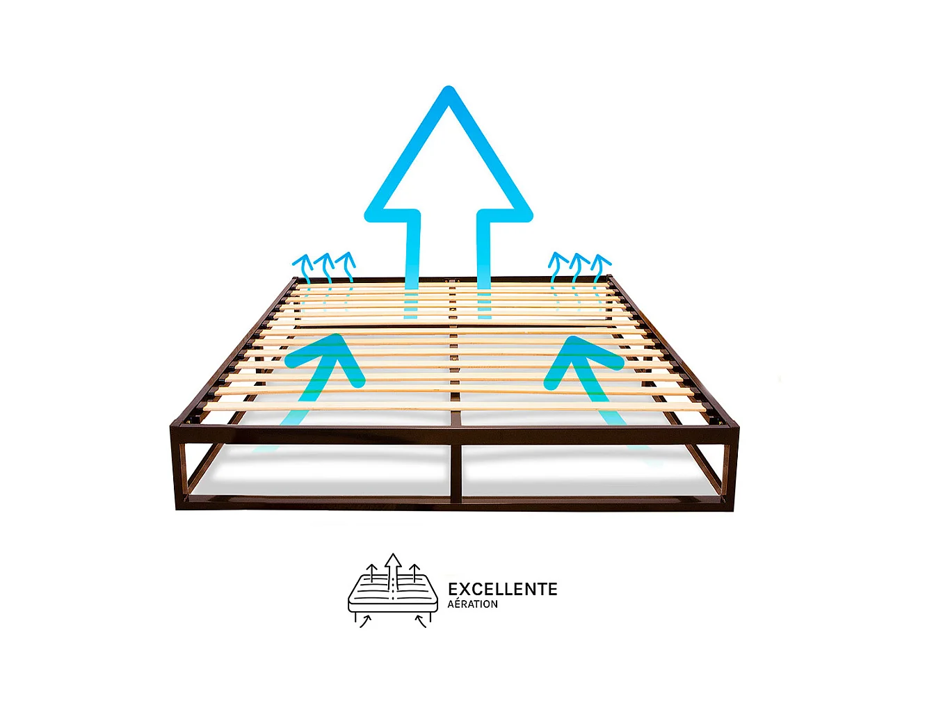 OLYMPE LITERIE | Sommier à lattes en métal LEONIDAS 140x190 cm | Coloris Noir | Livré en kit