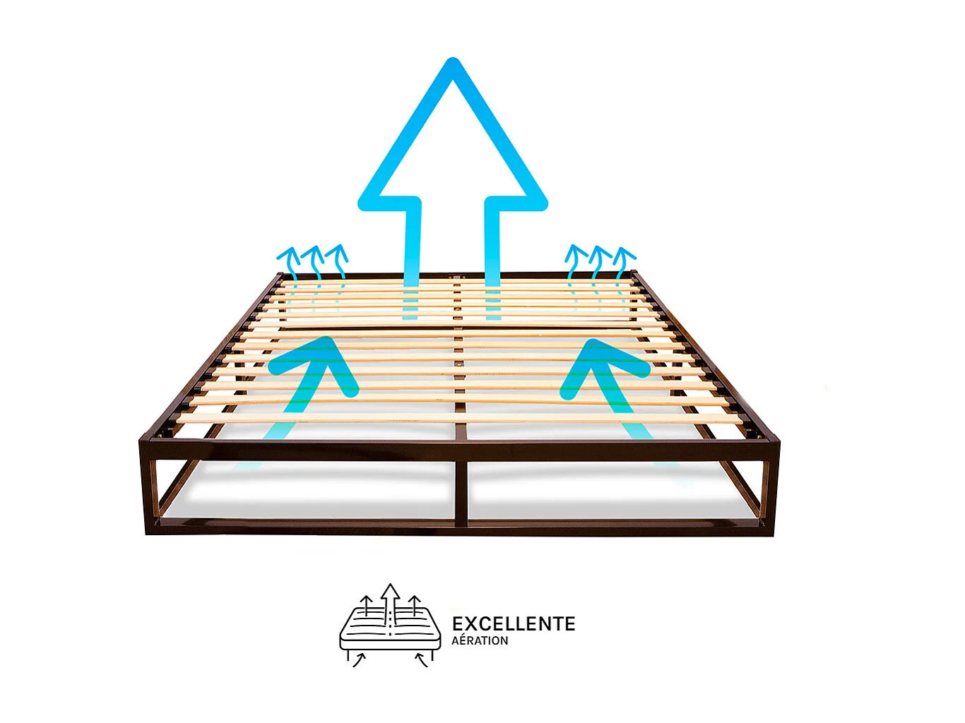 OLYMPE LITERIE | Sommier à lattes en métal LEONIDAS 140x190 cm | Coloris Noir | Livré en kit
