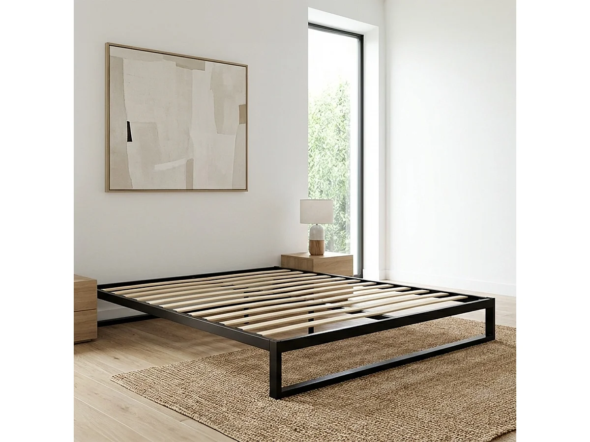 Cadre à lattes en métal Pandore 160x200 cm Coloris Noir Livré en kit