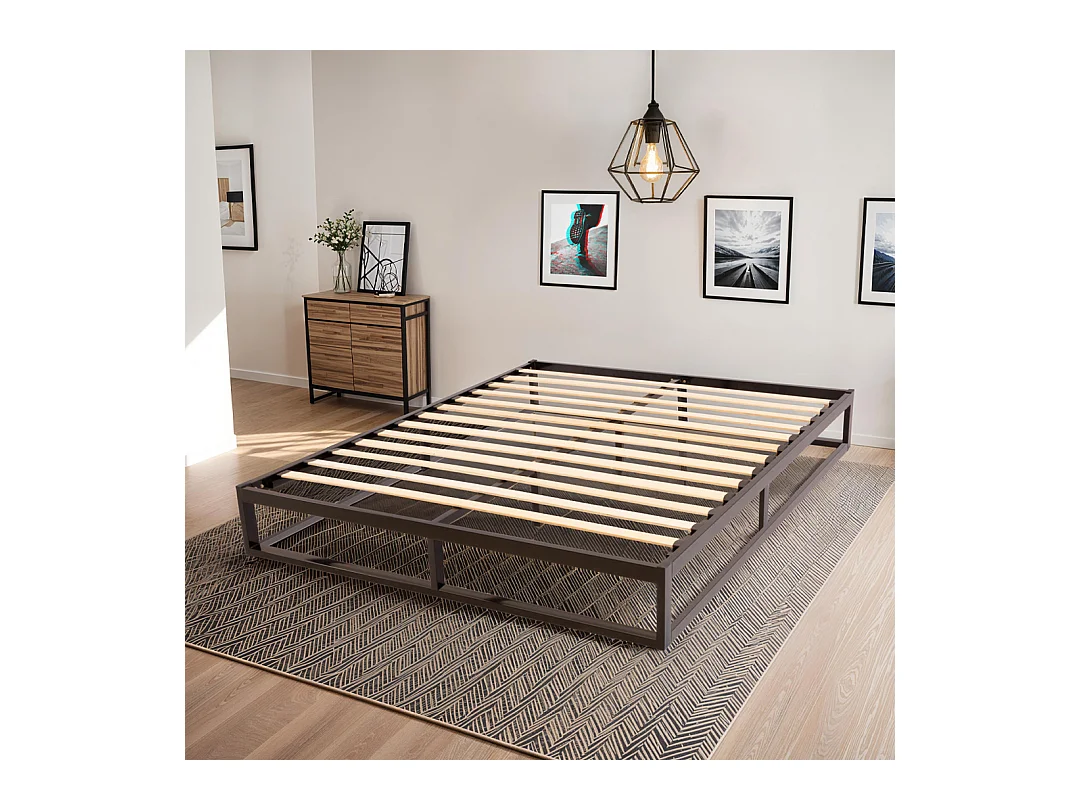 OLYMPE LITERIE | Sommier à lattes en métal LEONIDAS 160x200 cm | Coloris Noir | Livré en kit