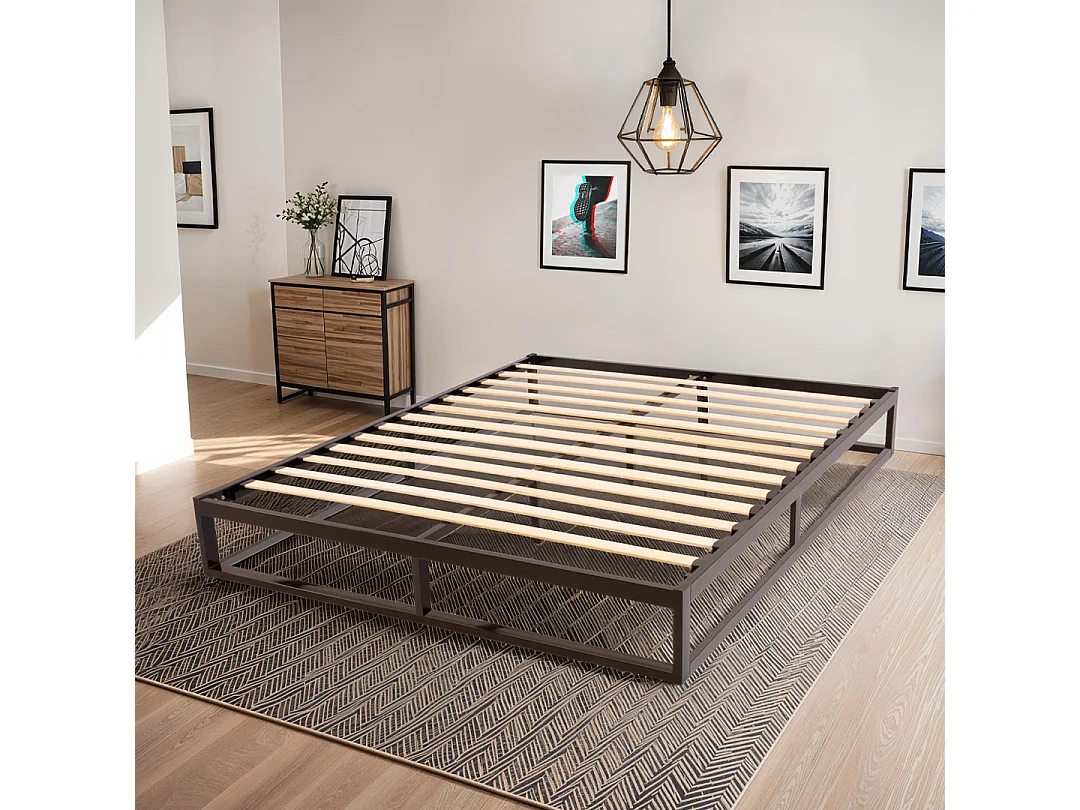 OLYMPE LITERIE | Sommier à lattes en métal LEONIDAS 160x200 cm | Coloris Noir | Livré en kit