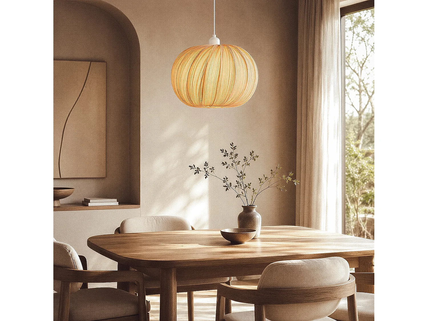 Suspension Bambou Korowai Textile blanc