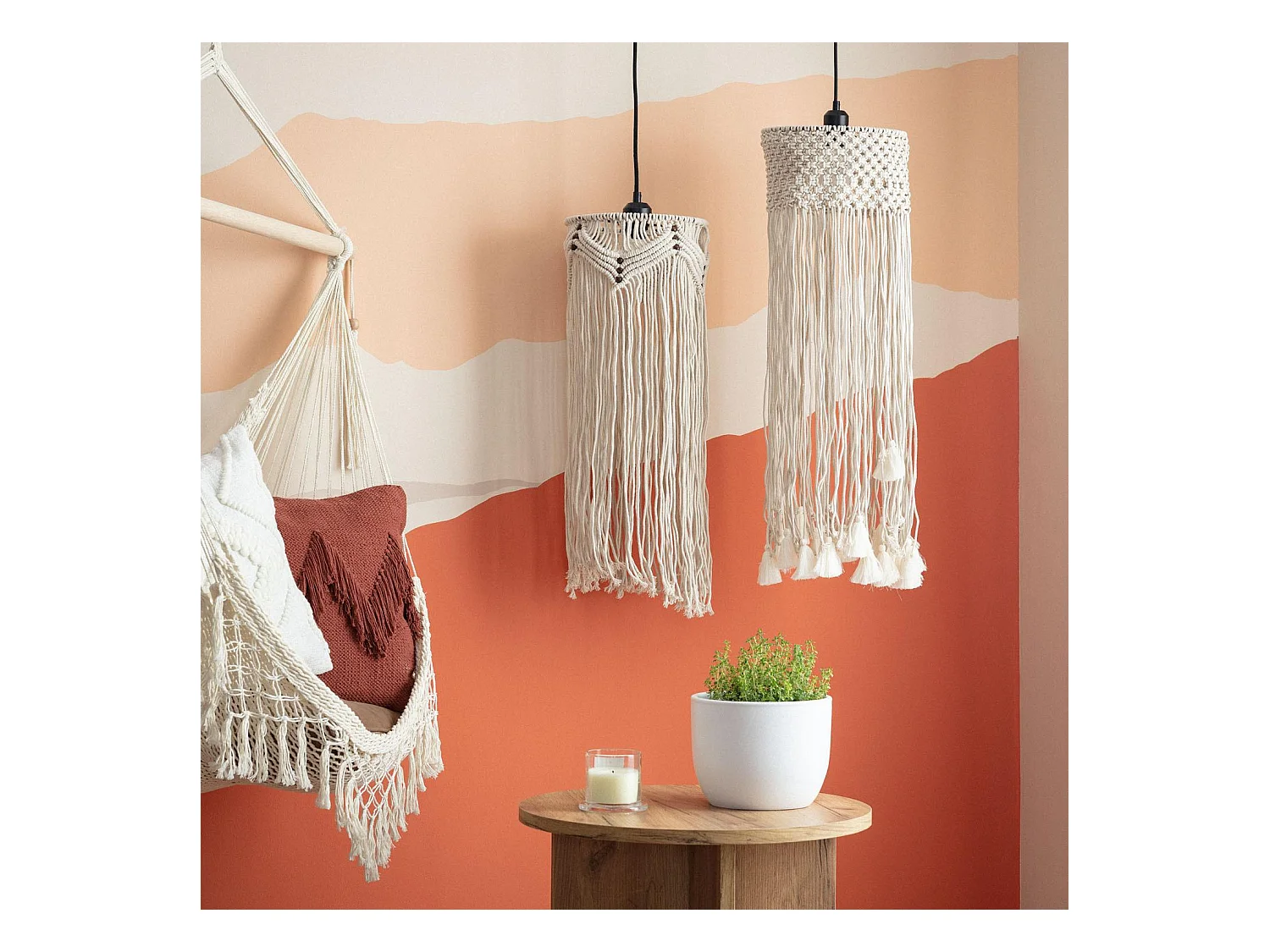 Lampada a Sospensione Cotone Macramé Hupa Bianco Rotto
