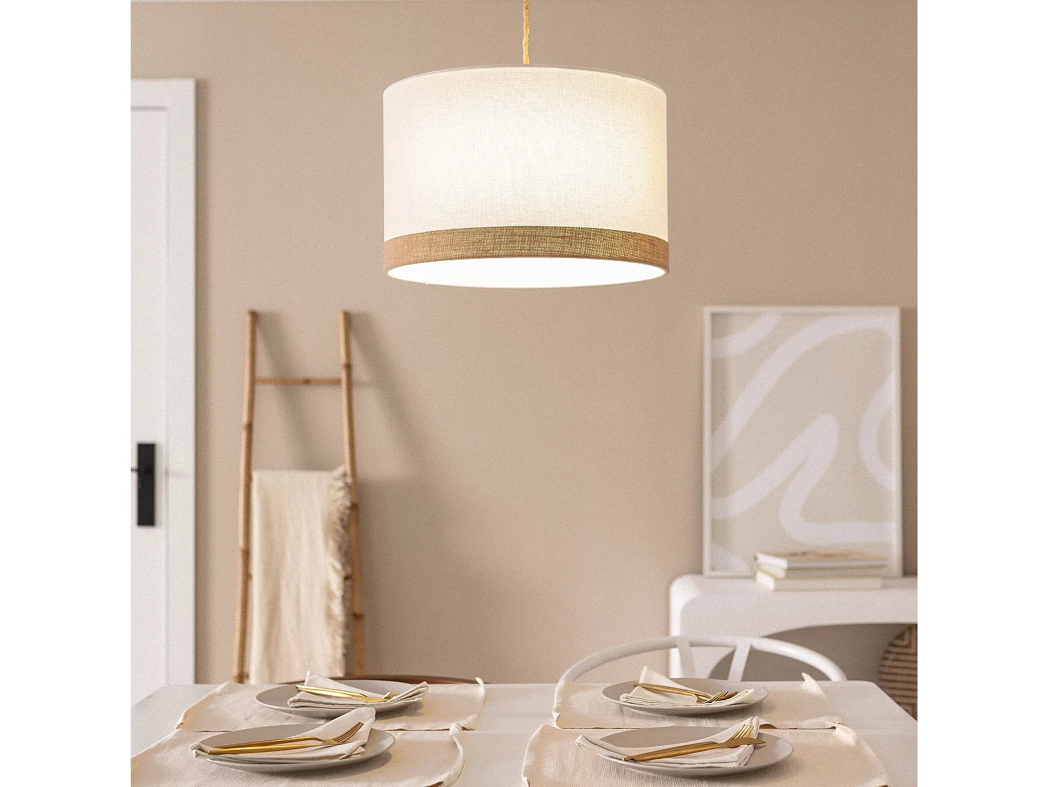 Lampada a Sospensione Tessuto Leya Natural Bianco