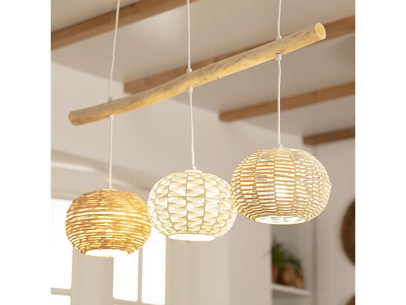 Lampada a Sospensione Rattan e Legno Linfen Naturale