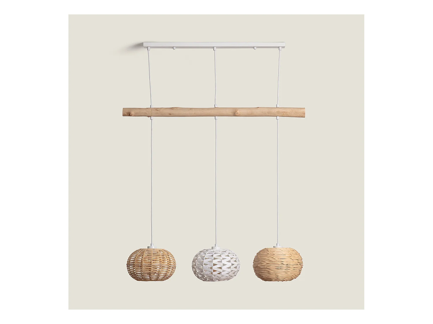 Suspension Rotin et Bois Linfen Naturel