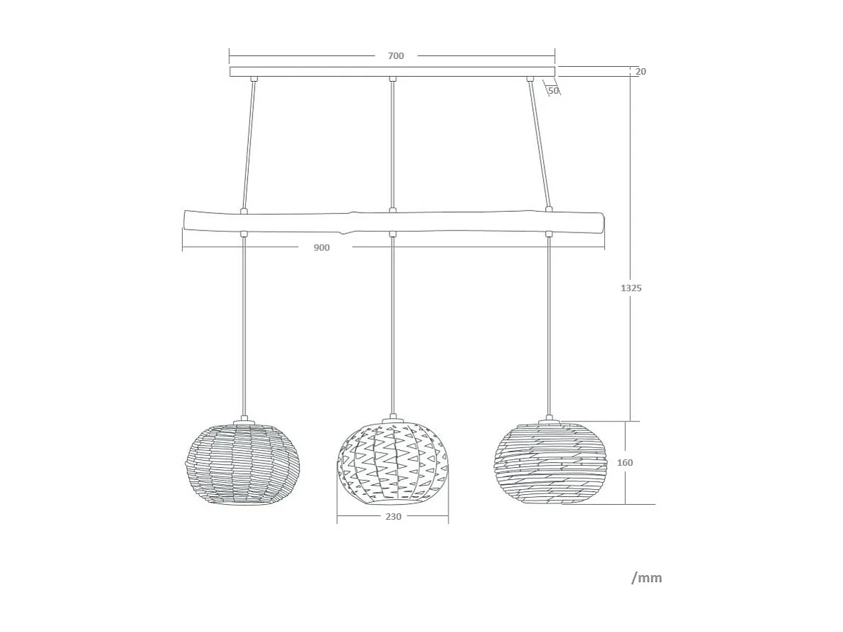 Suspension Rotin et Bois Linfen Naturel