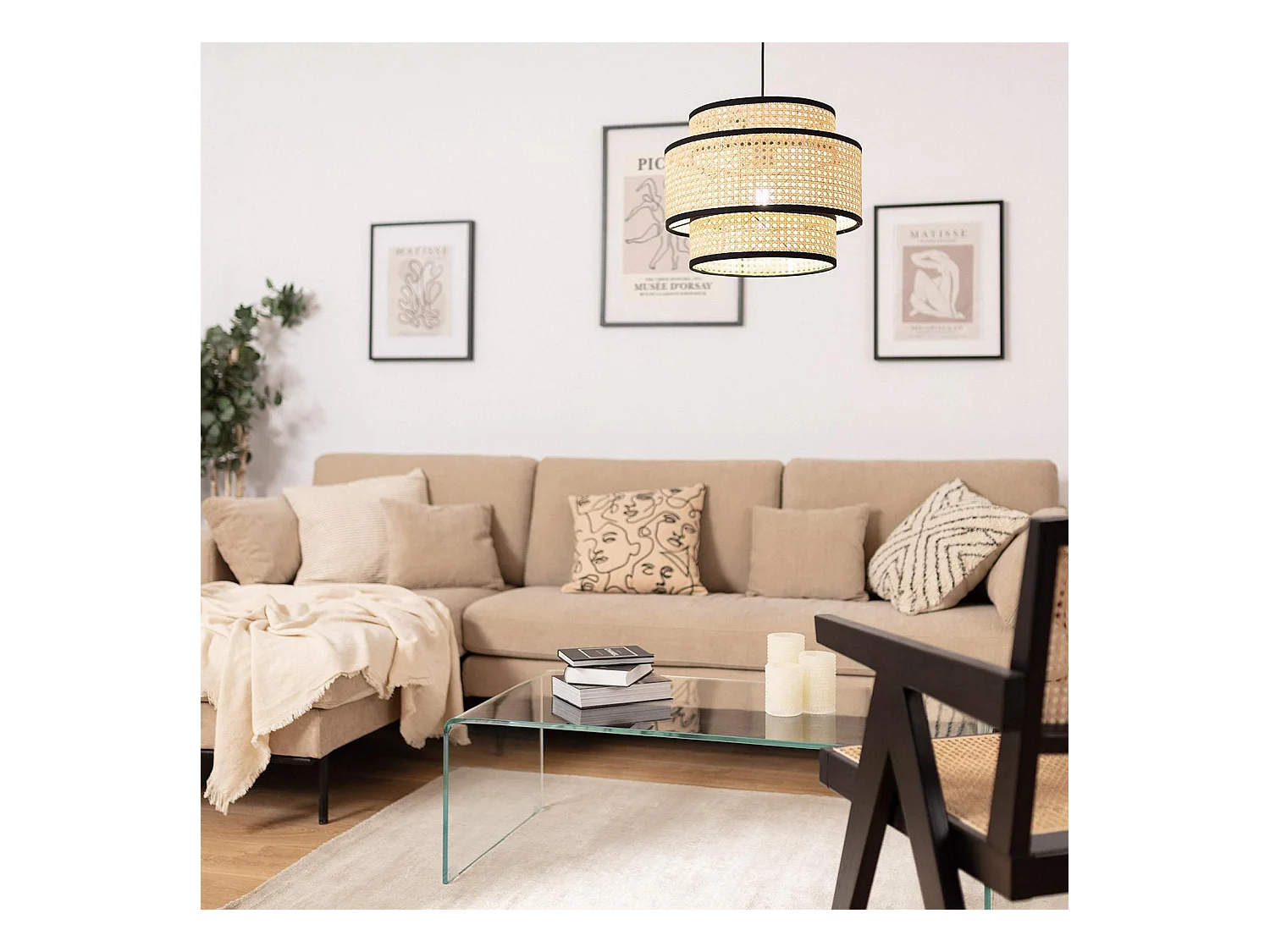 Lampada a Sospensione Rattan Huela Triplo Naturale