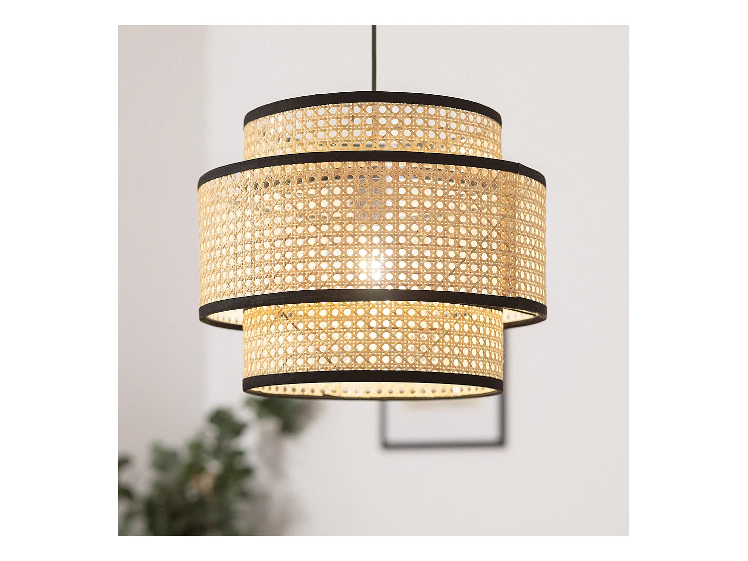 Lampada a Sospensione Rattan Huela Triplo Naturale