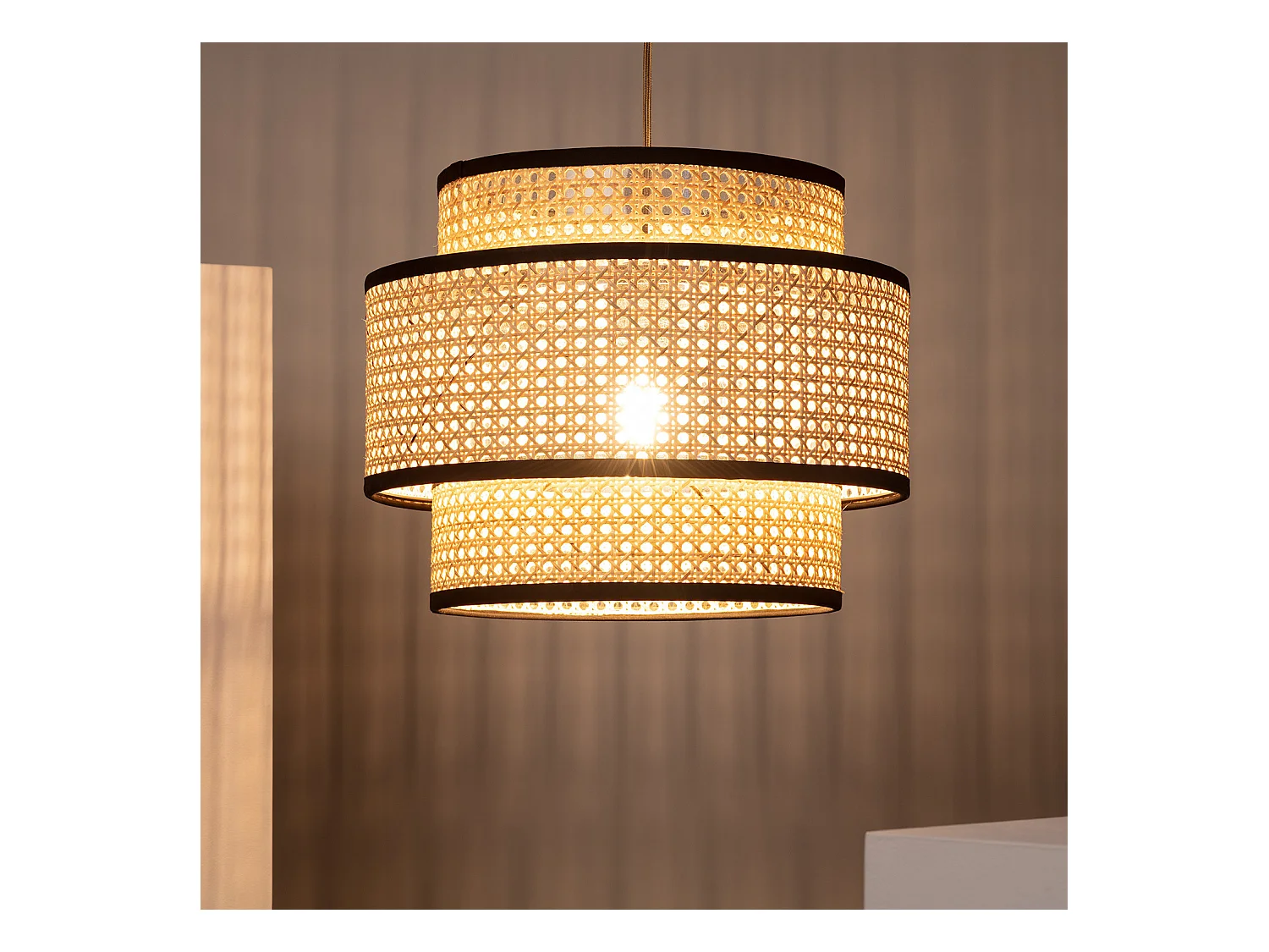 Lampada a Sospensione Rattan Huela Triplo Naturale