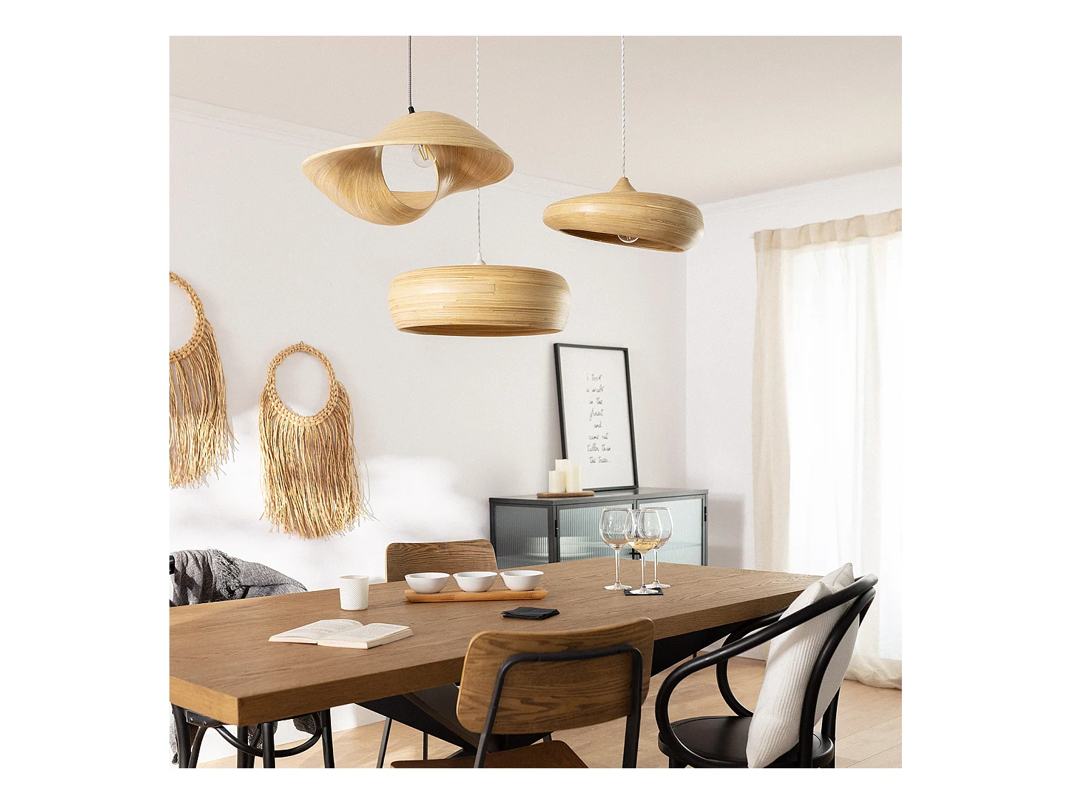 Lámpara Colgante Bambú Shuka Big Acacia Ø600 mm ILUZZIA Textil Natural