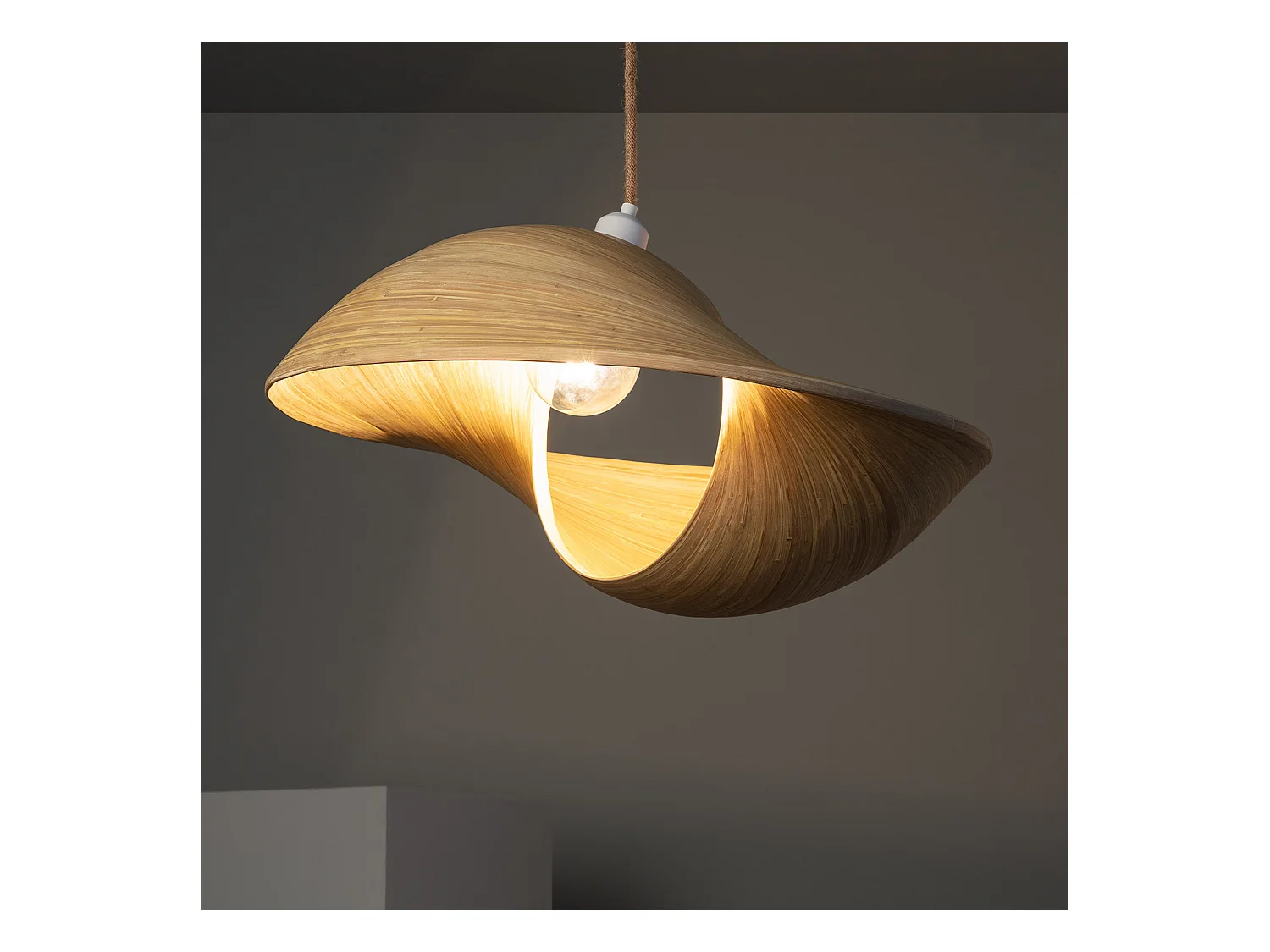 Lámpara Colgante Bambú Shuka Big Acacia Ø600 mm ILUZZIA Textil Natural