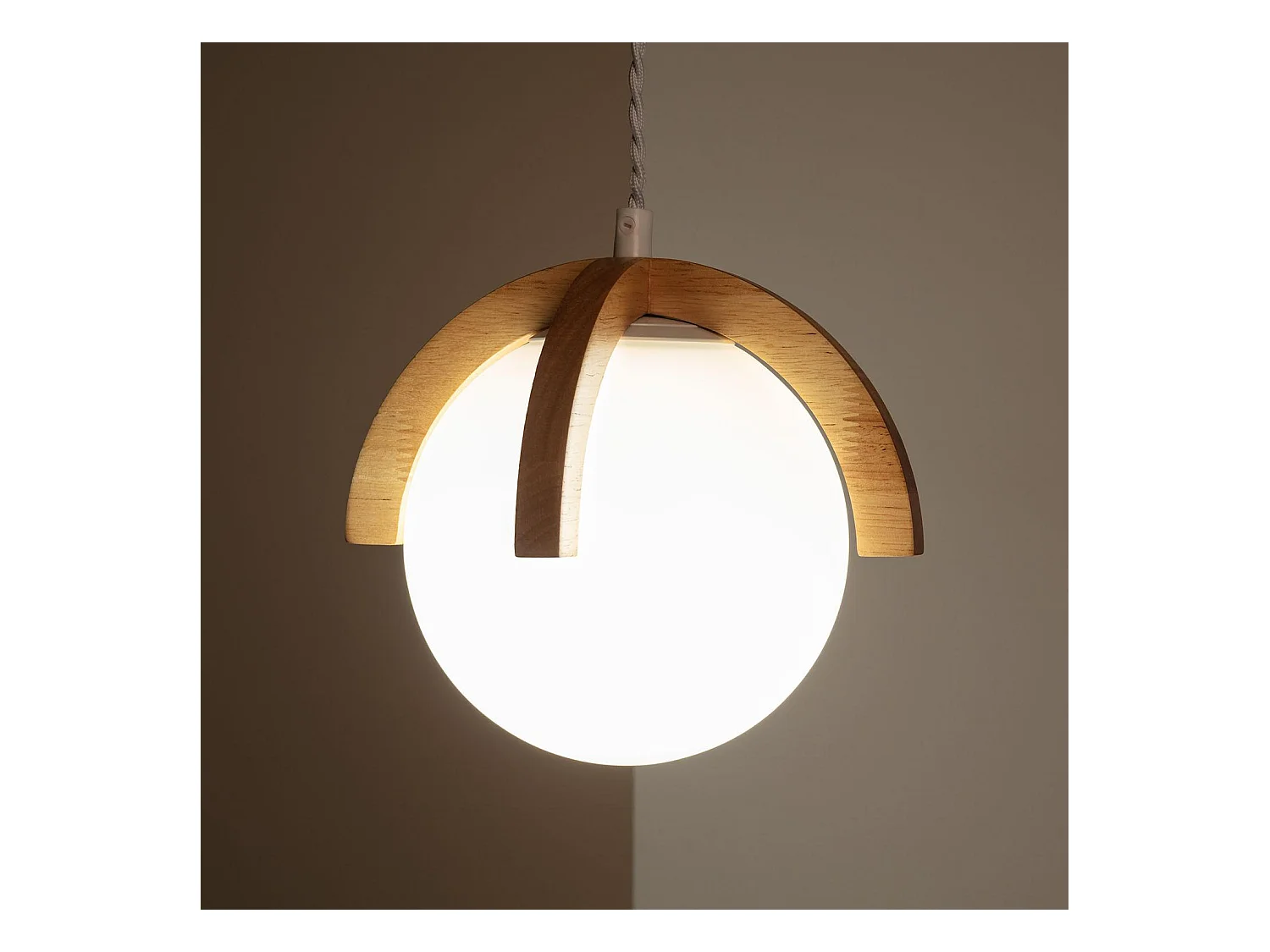 Lámpara Colgante Madera y Cristal Platón Blanco