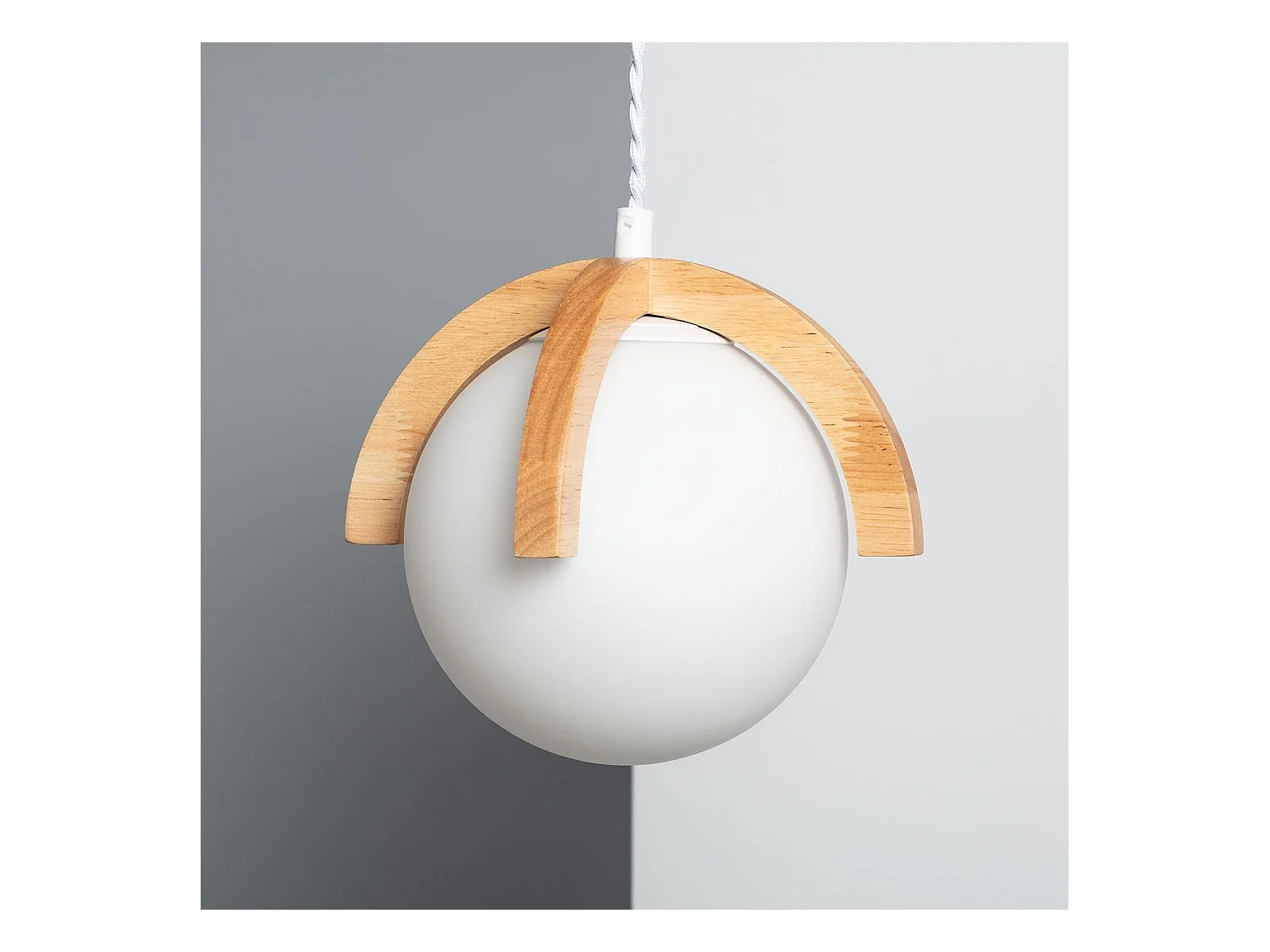 Lámpara Colgante Madera y Cristal Platón Blanco