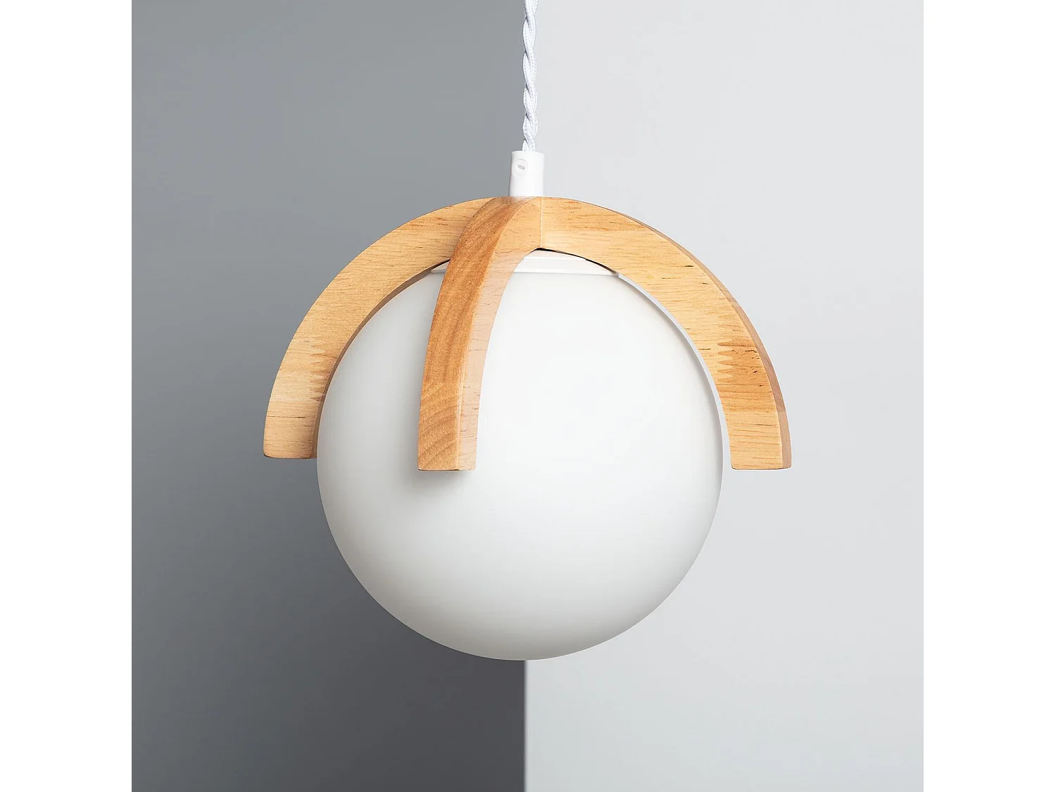 Suspension Bois et Verre Platon Blanc