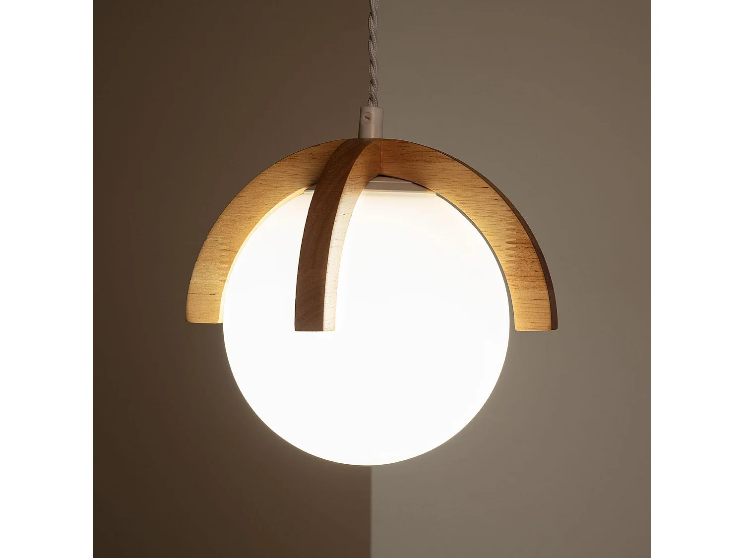 Suspension Bois et Verre Platon Blanc