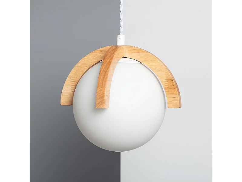 Suspension Bois et Verre Platon Blanc