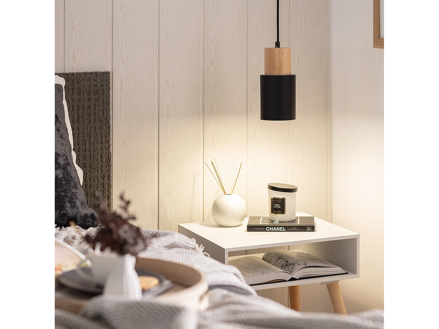 Suspension Aluminium et Bois Kidonge  Blanc