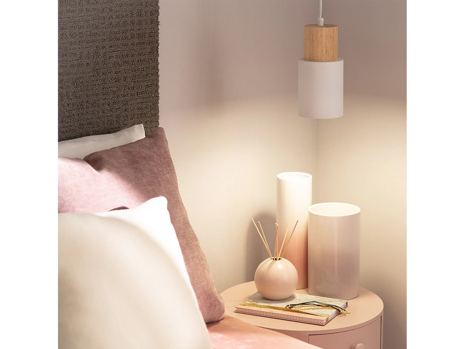 Suspension Aluminium et Bois Kidonge  Blanc