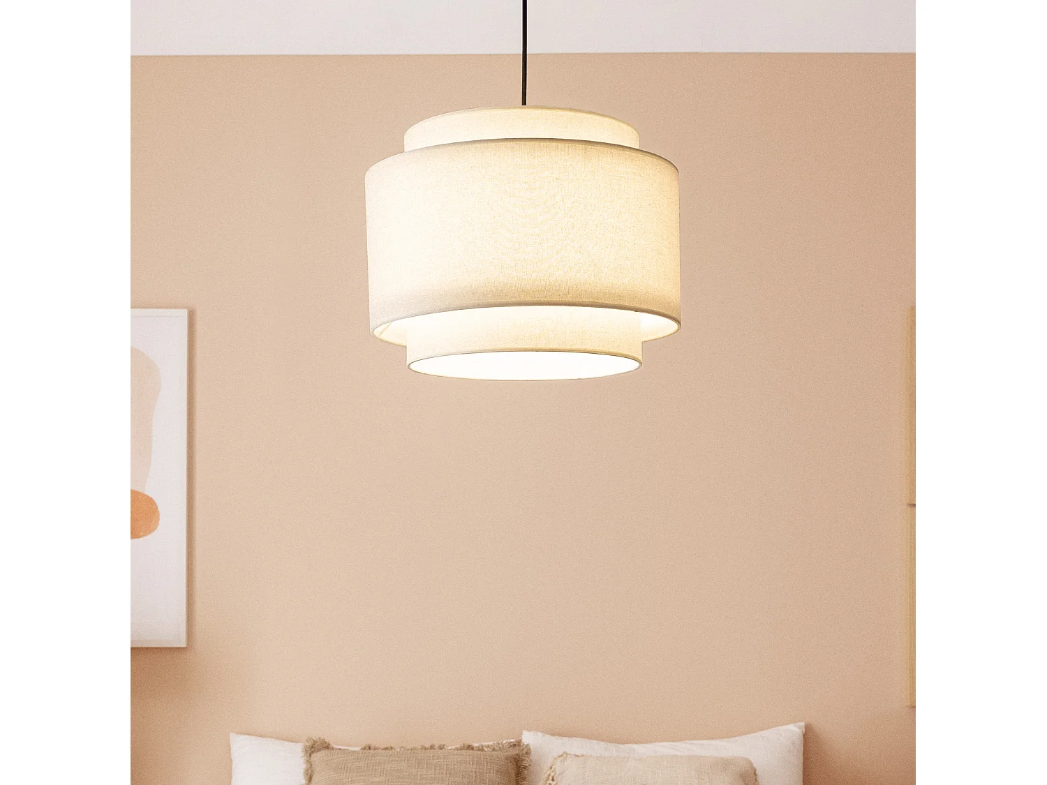 Lámpara Colgante Metal y Tela Arija Yara Beige