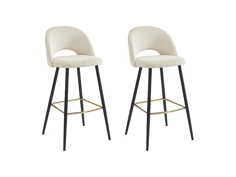 Conjunto de 2 taburetes de bar de pana y metal - Crema - FINCHY de Pascal Morabito