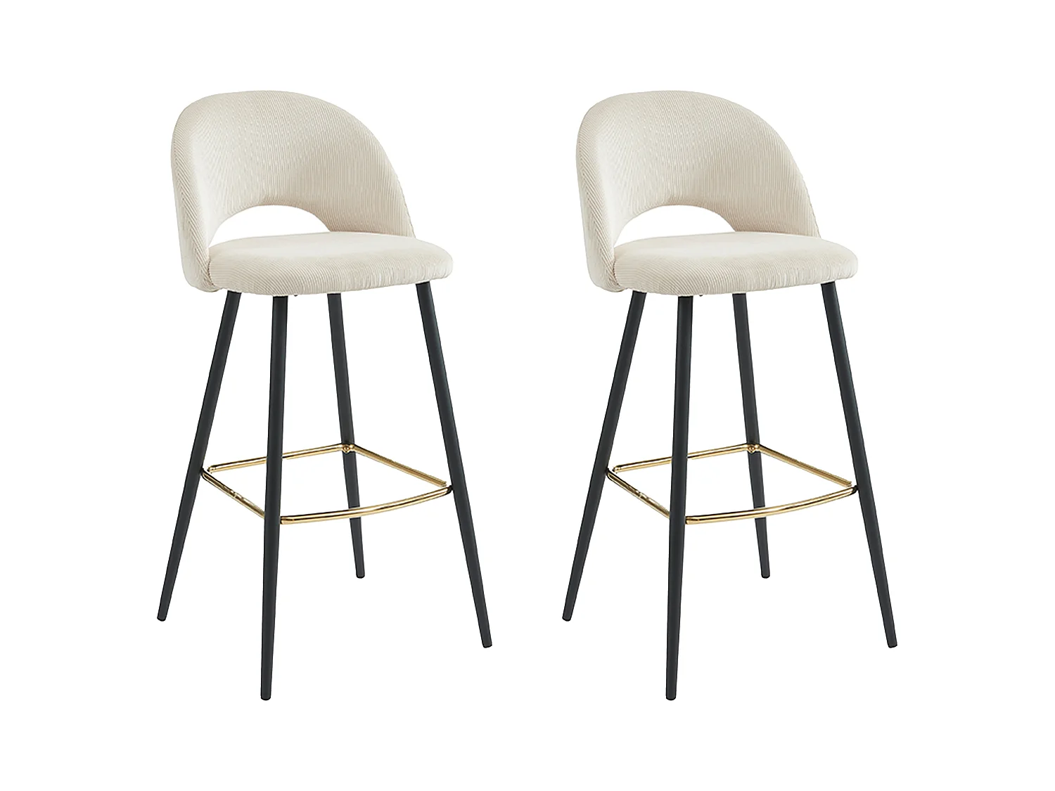 Barhocker 2er-Set - Cord & Metall - Cremefarben - FINCHY von Pascal Morabito