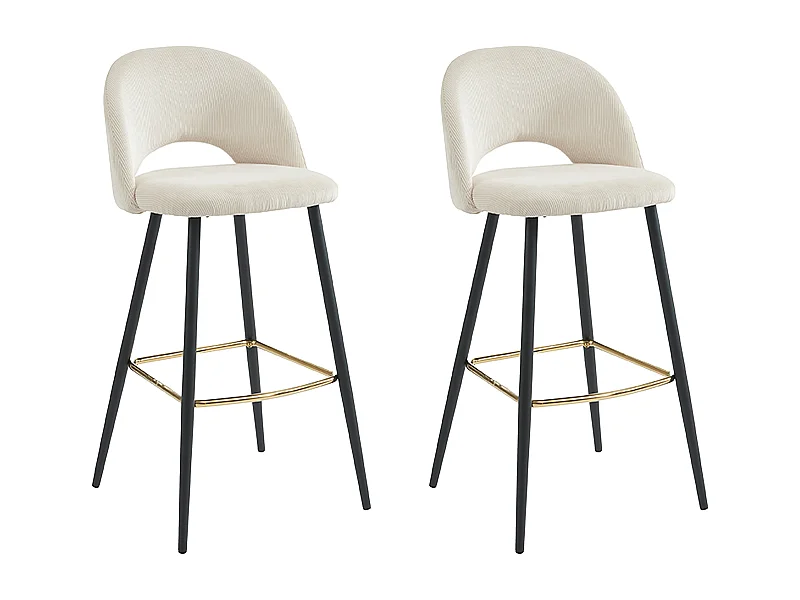 Lot de 2 tabourets de bar en velours côtelé et métal - Crème - FINCHY de Pascal Morabito