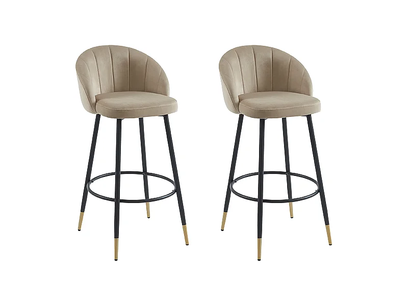 Conjunto de 2 taburetes de bar de terciopelo y metal - Beige - ELIRAM