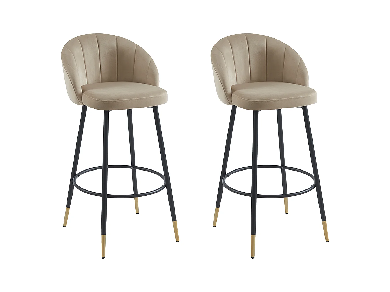 Conjunto de 2 taburetes de bar de terciopelo y metal - Beige - ELIRAM