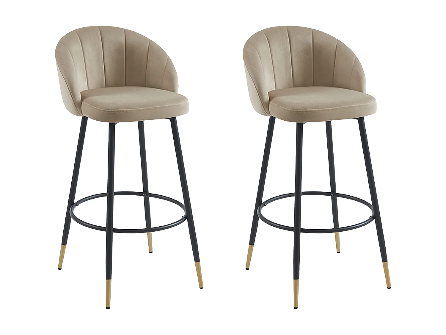 Lot de 2 tabourets de bar en velours et métal - Beige - ELIRAM