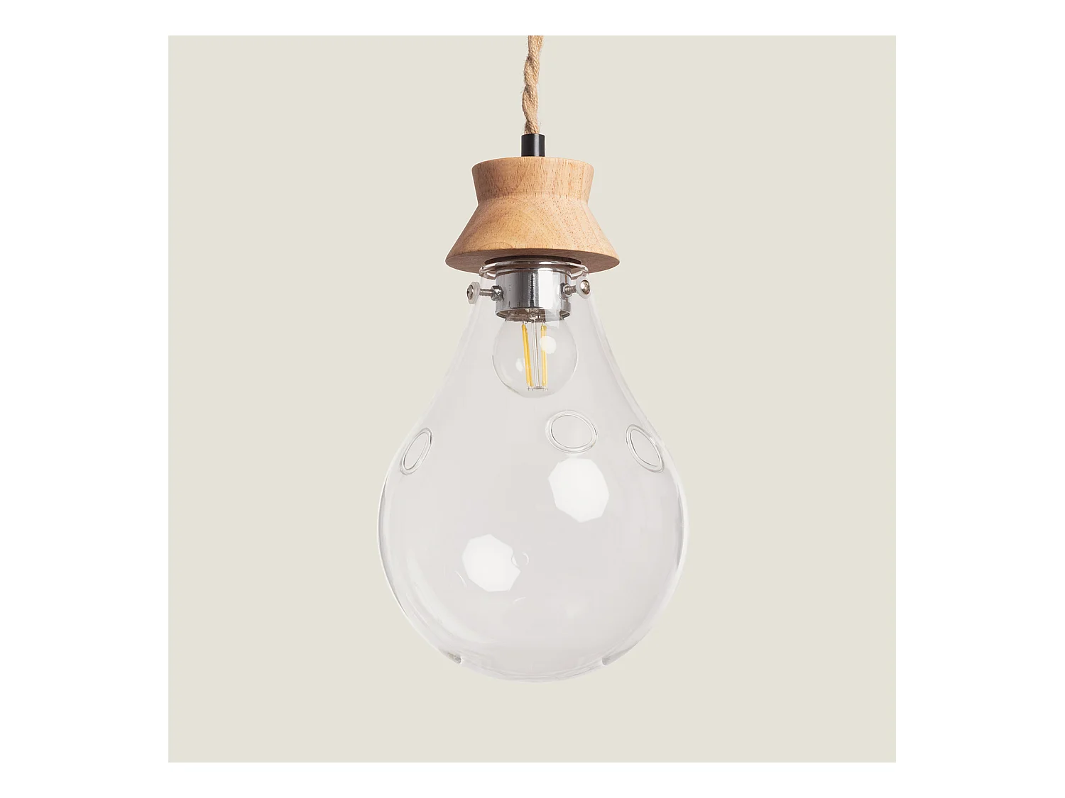 Lampada a Sospensione Legno e Vetro Kathu Bumbieris Naturale