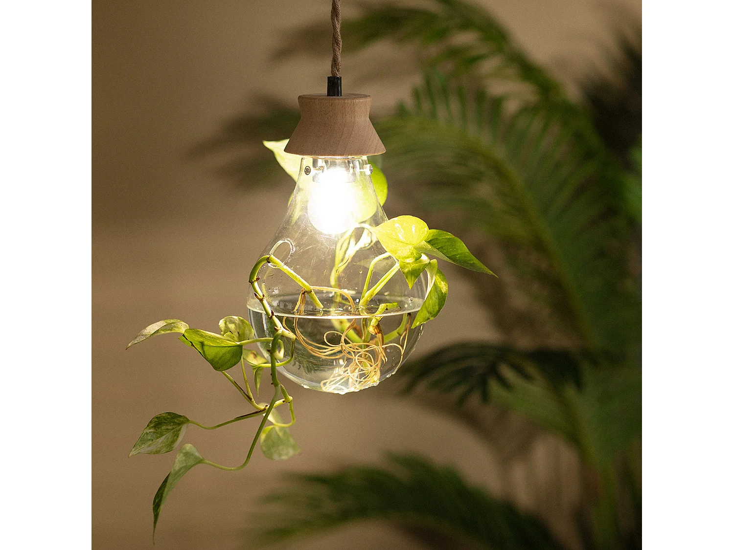 Lampada a Sospensione Legno e Vetro Kathu Bumbieris Naturale