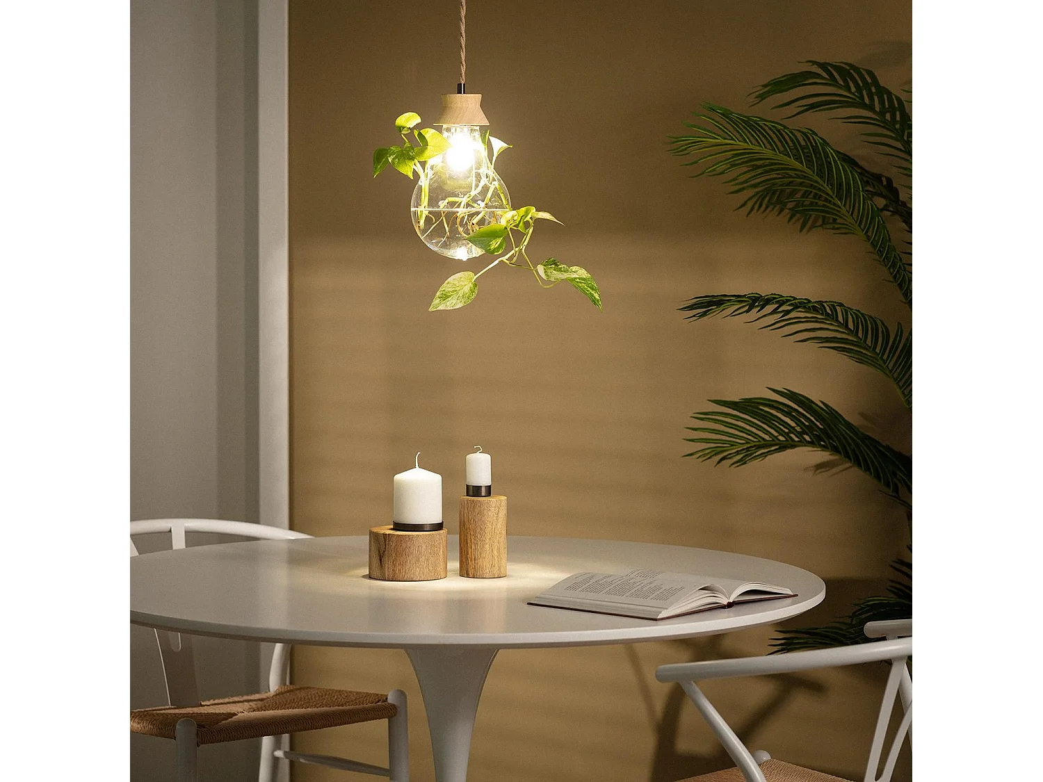 Suspension Bois et Verre Kathu Bumbieris Naturel