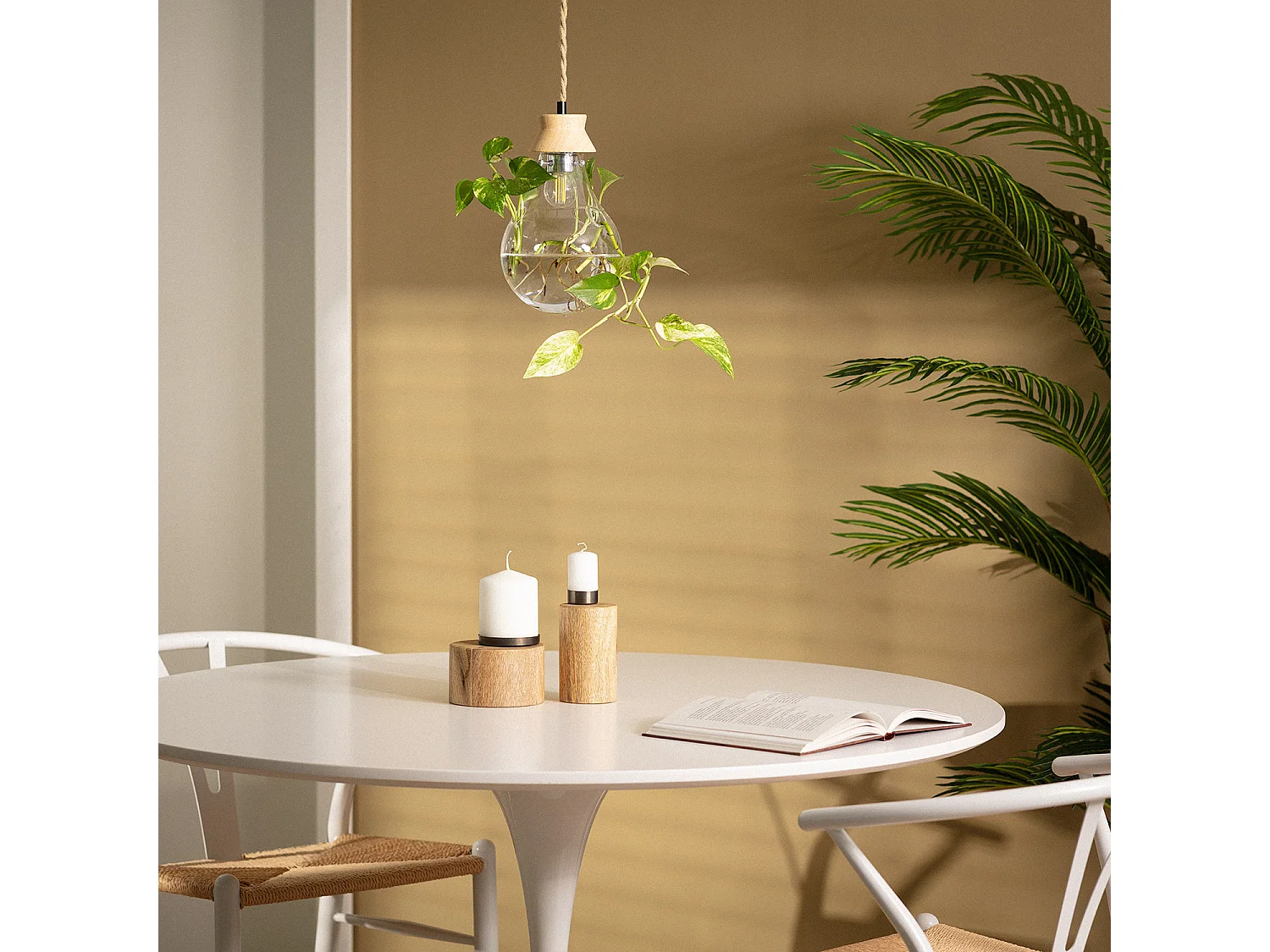 Suspension Bois et Verre Kathu Bumbieris Naturel