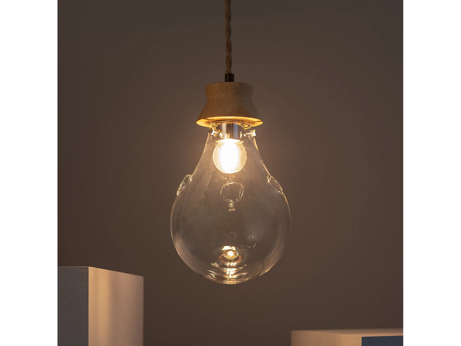 Suspension Bois et Verre Kathu Bumbieris Naturel