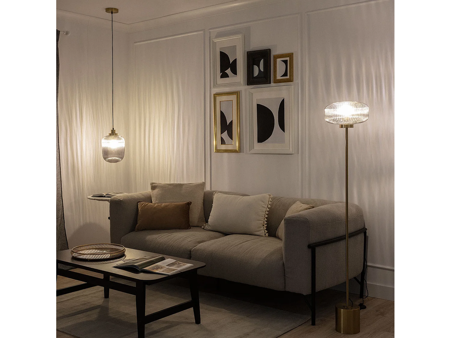 Lampada a Sospensione Metallo e Vetro Windsor Oro